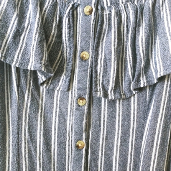 American Eagle Blue & White Pinstripe Off The Shoulder Dress Size Small - Picture 5 of 9